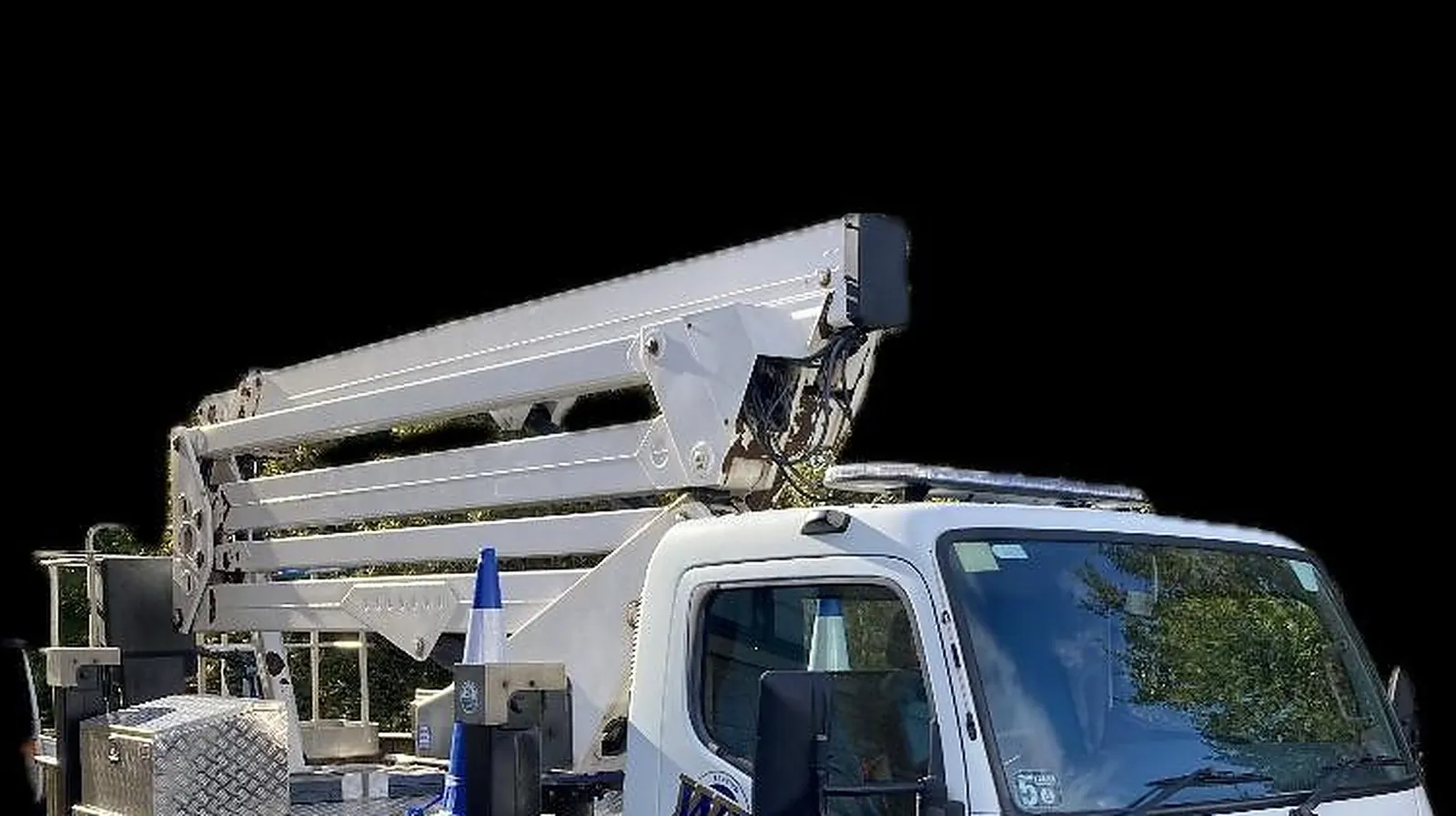 WP Roofing branded cherry picker truck
